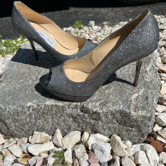Jimmy Choo | Authenticated | Metallic Peep Toe Sparkle Heels 38.5 - Picture 9 of 17